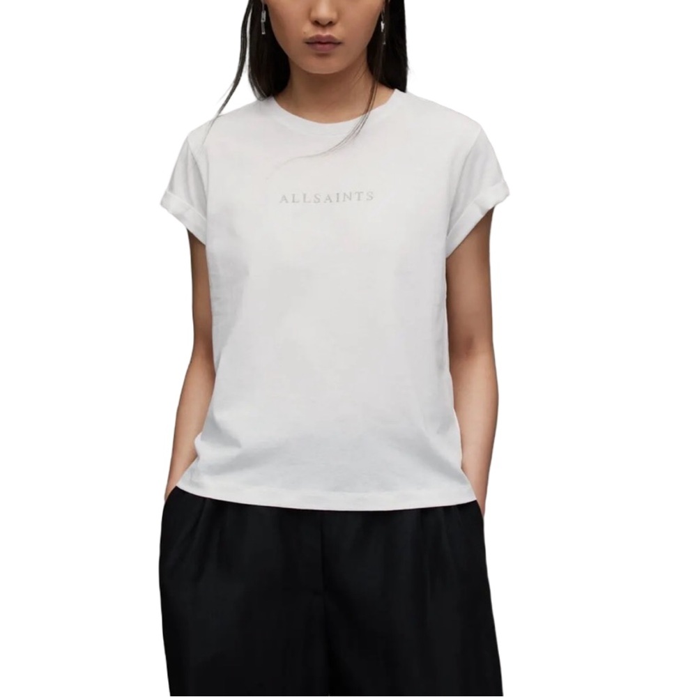 ALL SAINTS  Anna Sparkle Logo Crew Neck T-Shirt - in White - Size Large